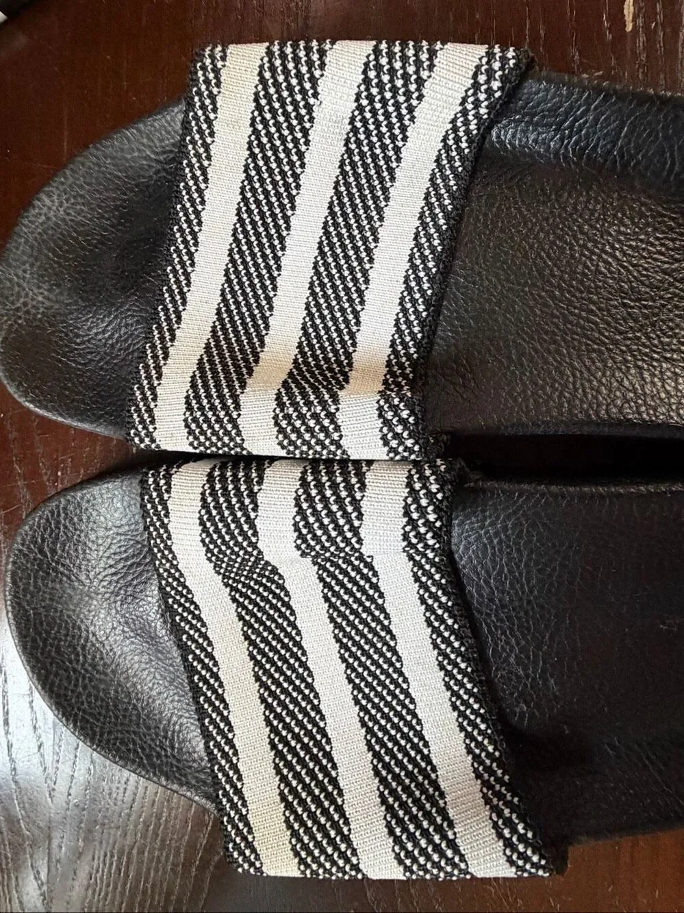 Adidas Men’s Woven Fabric Strap Slides – Black/White – Size 9
